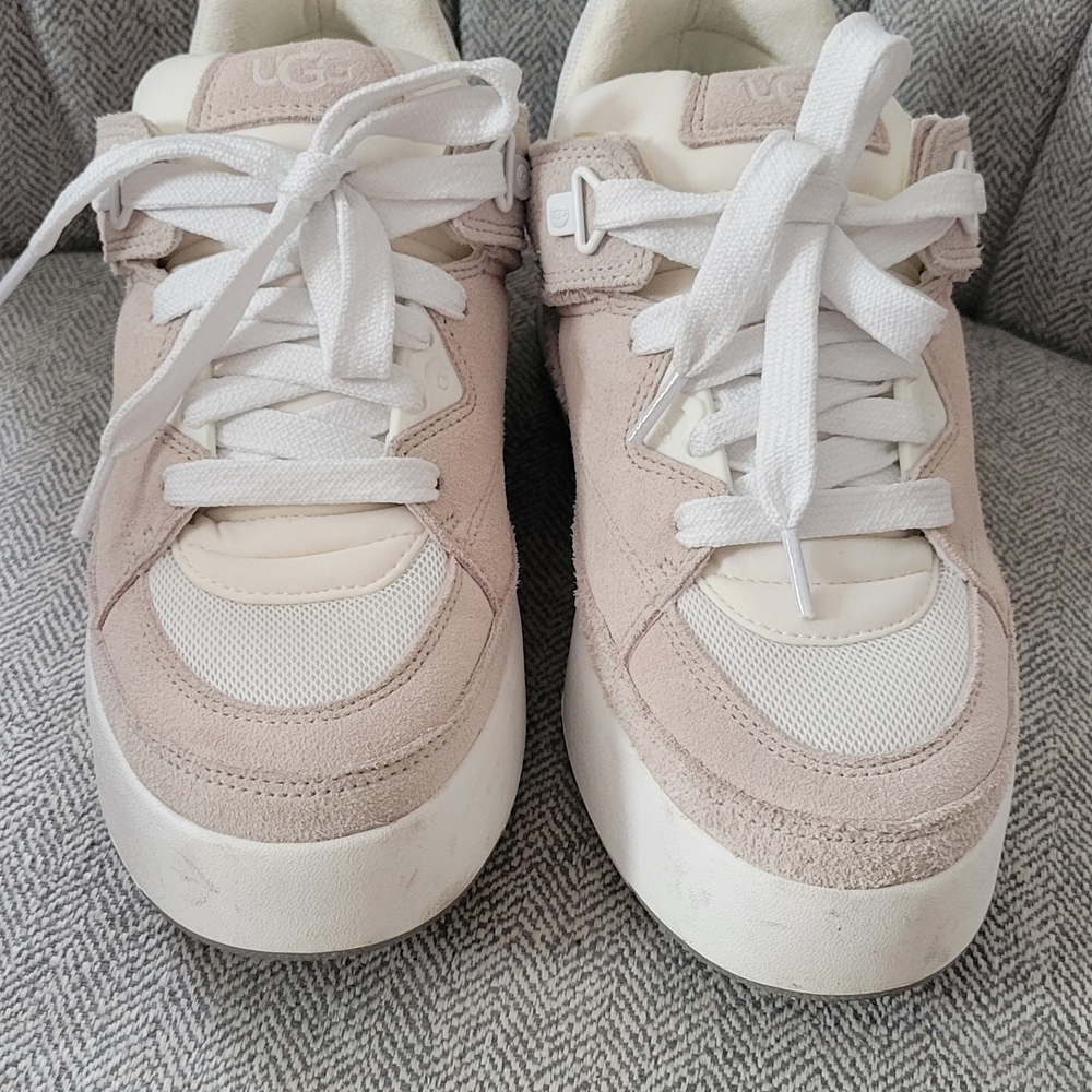 UGG White and Tan Lace-Up Sneakers